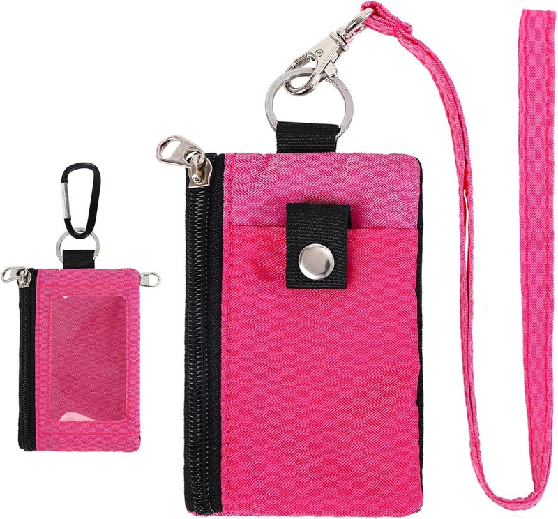 MASAPHIL MASAPHlL Small Lanyard Wallet for Women/Men with RFID Blocking ID Card Wallet, Minimalist Nylon Zipper Pouch, Travel Neck Wallet with Keychain, ID Window for Card,Coin,Cash (Rose+Light Rose) - Image 1